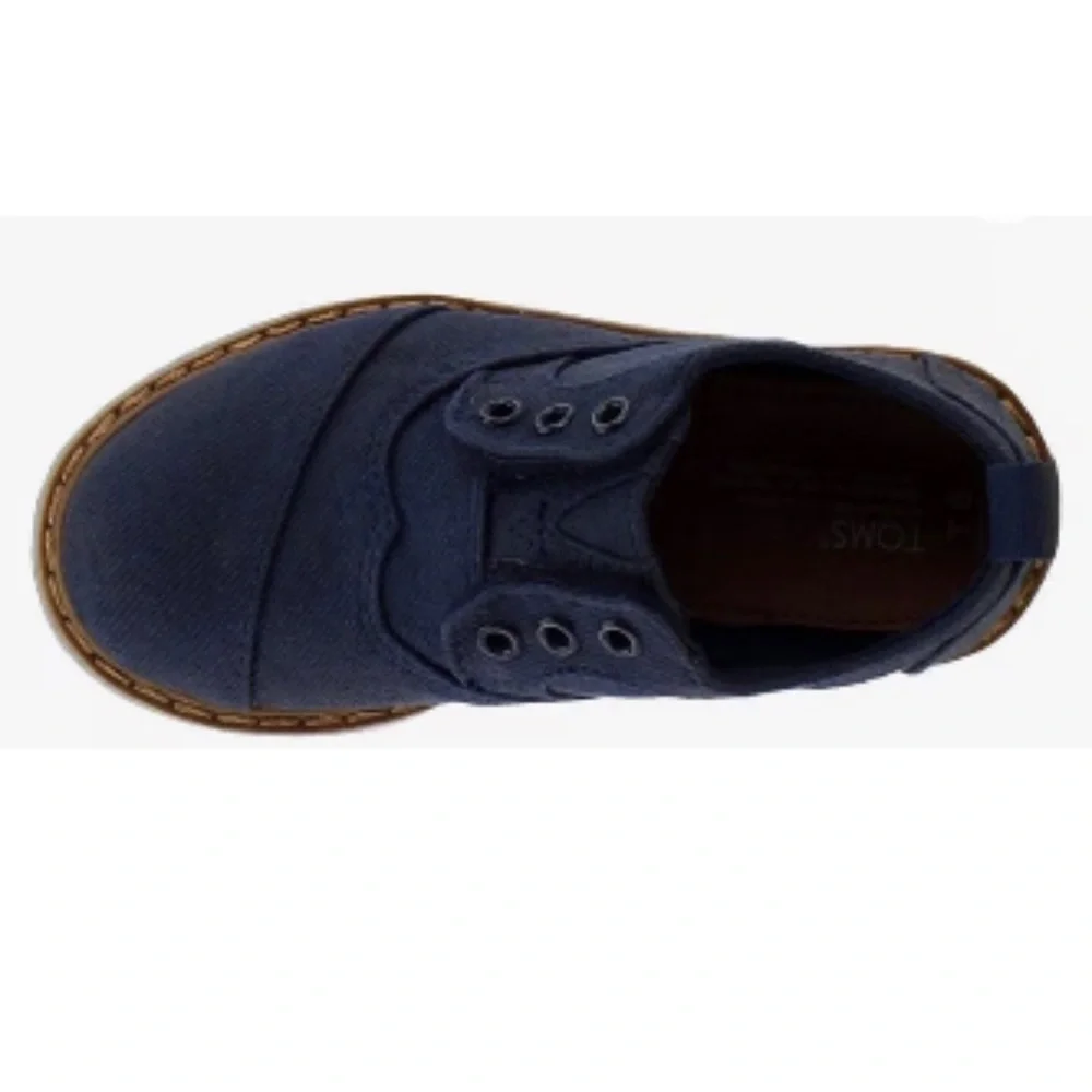 TOMS Tiny TOMS Navy Twill Brogue Sneakers Toddler Size 6 Slip-On Casual Shoes - Picture 4 of 13